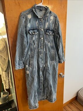 Distressed Long Denim Coat/dress